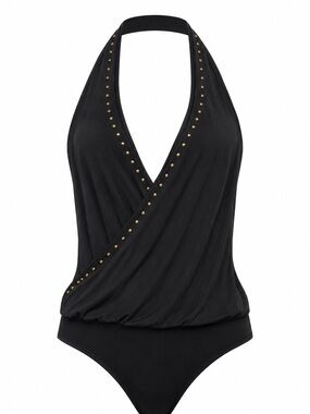 Generation Kiss Black Halter Stud-Trim Bodysuit